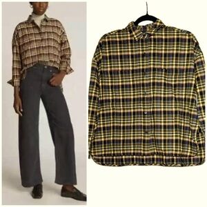 NWT Everlane Boxy Button-Down Plaid Soft Flannel Shirt, Oversized, Size Small